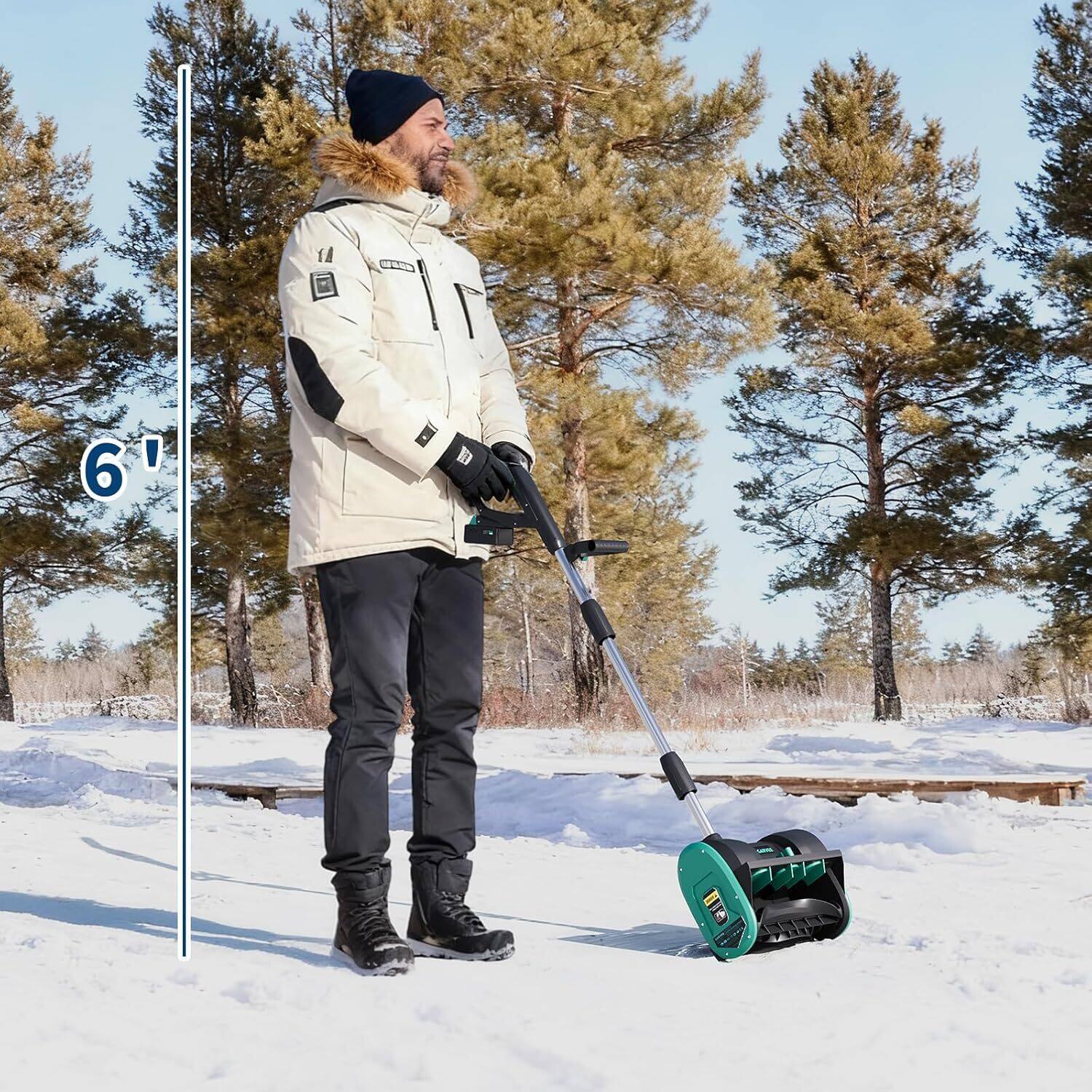 Alt View 3. Qeetex - 12Inch Electric Snow Blower, Cordless Snow Shovel for Walkway, Driveway, Sidewalk, Green.