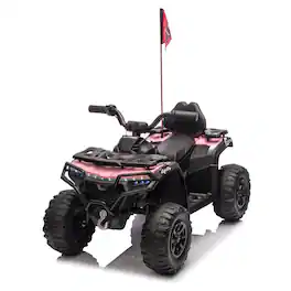 BreeBe - 24V 160W Kids Electric ride on ATV with 2WD, Off-Road Design, Flags, LED Lights, Bluetooth, USB, Music, Ages 3-6 - Pink