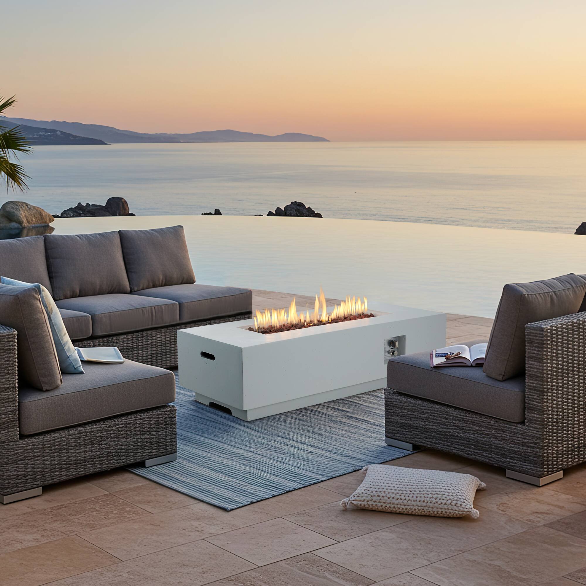Angle. U-HOMY - Modern Rectangle Propane Fire Pit Table, 50000 BTU Outdoor Gas Fire Table for Patio, Backyard & Deck.