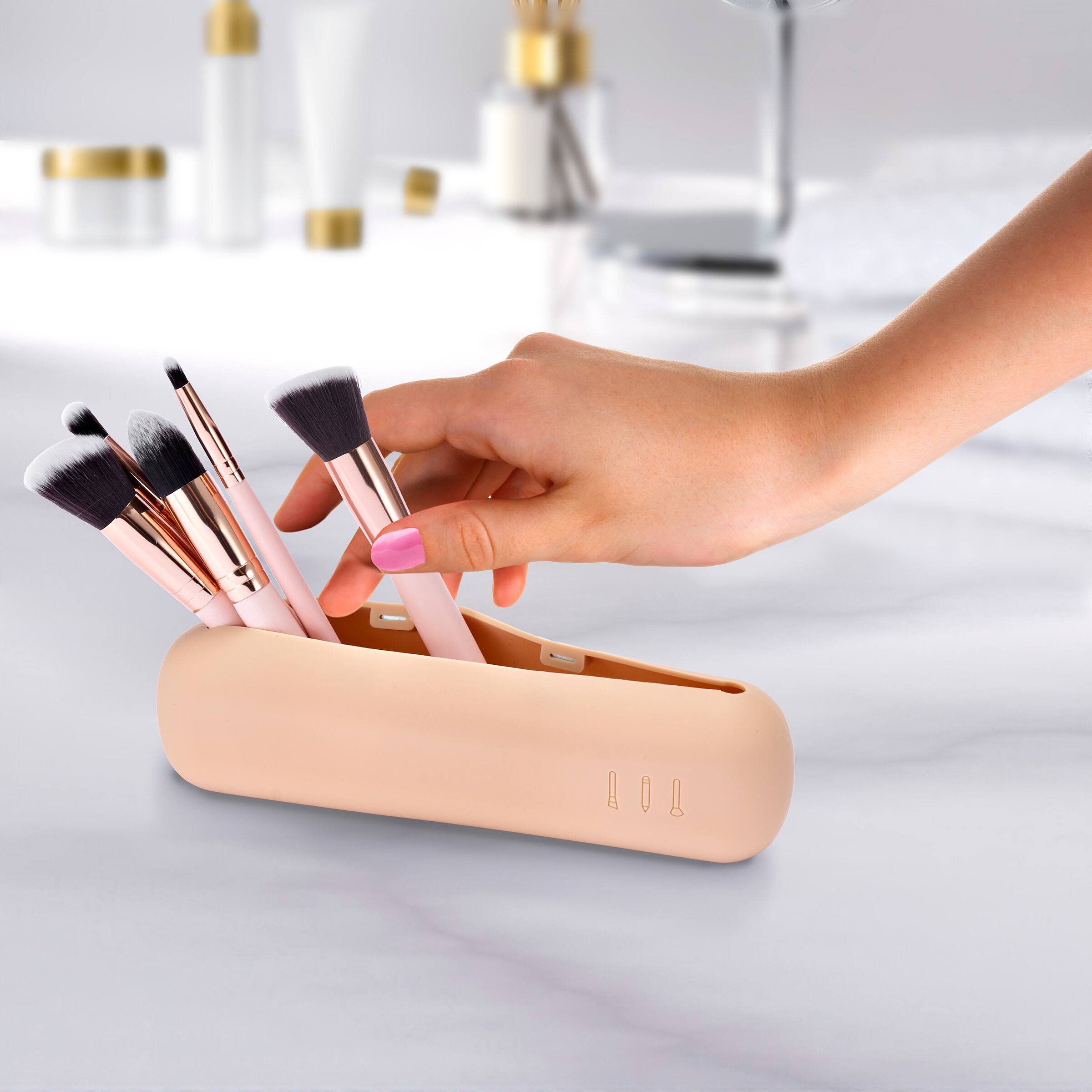 Angle. Sorbus - Sorbus Travel Cosmetic Makeup Brush Holder - Portable & Waterproof Silicone Organizer - Clear.