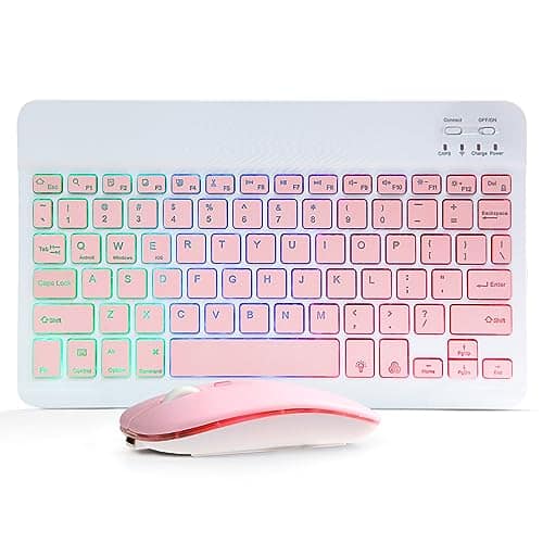 Comfort Essence - Bluetooth Keyboard and Mouse Combo for iPad - Rechargeable Wireless & with Backlit Compatible 9th8th Gen - Pink