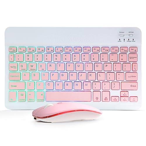 Comfort Essence - Bluetooth Keyboard and Mouse Combo for iPad - Rechargeable Wireless & with Backlit Compatible 9th8th Gen - Pink