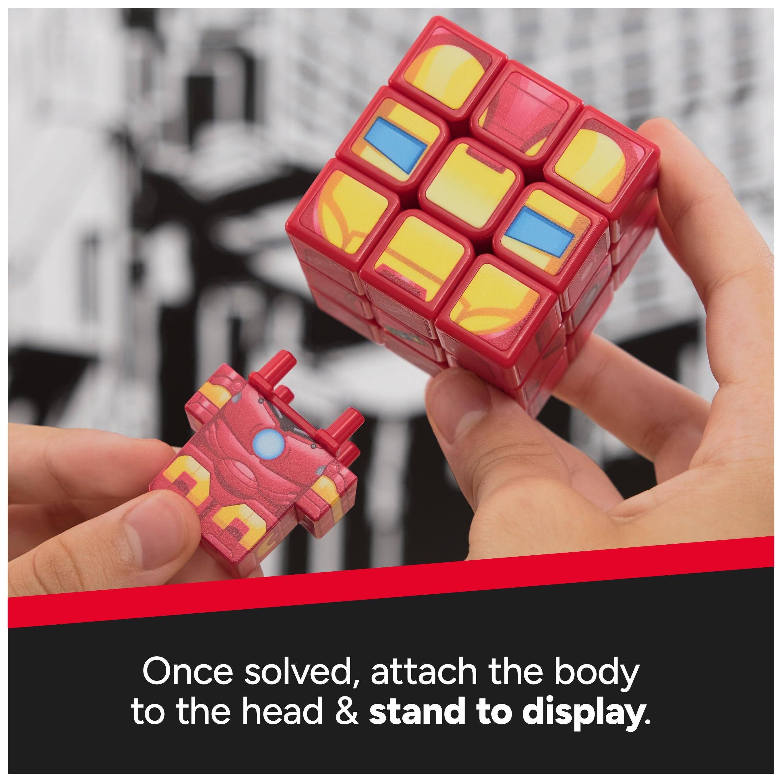 Once solved, attach the body to the head & stand to display.