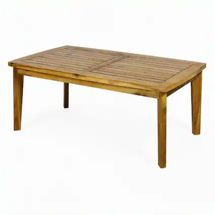 Front. RYHNUYNE - Outdoor Acacia Wood Rectangular Coffee Table,Slatted Patio Side Table for Porch Garden - Brown.
