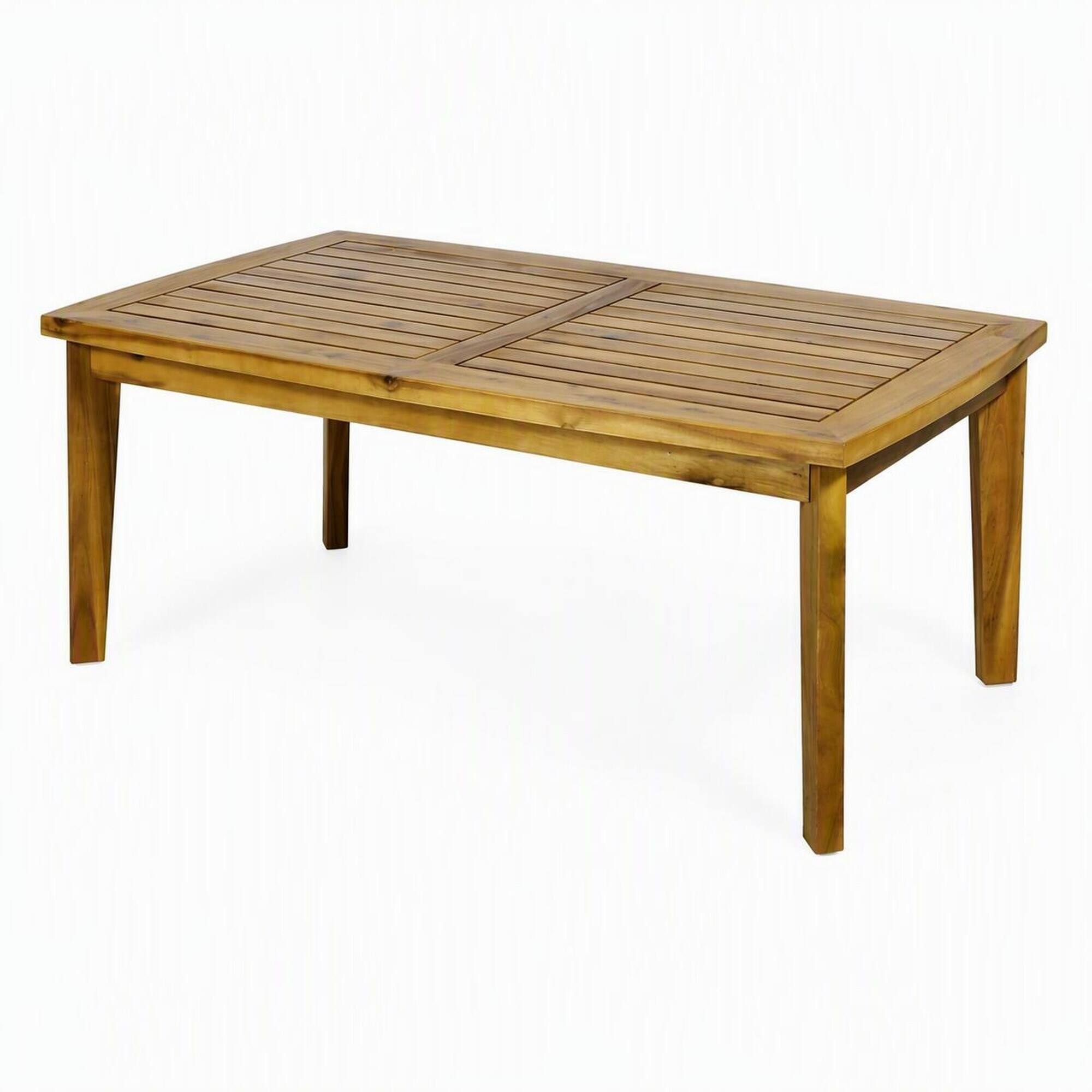 Front. RYHNUYNE - Outdoor Acacia Wood Rectangular Coffee Table,Slatted Patio Side Table for Porch Garden - Brown.