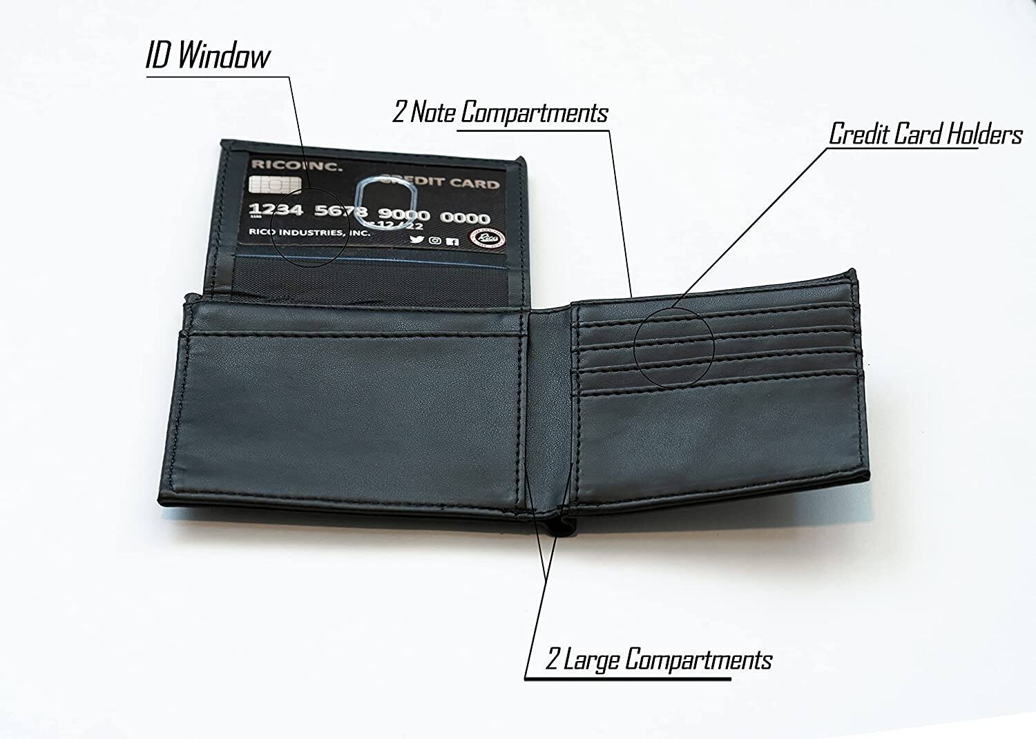 ID Window  
2 Note Compartments  
Credit Card Holders  
2 Large Compartments