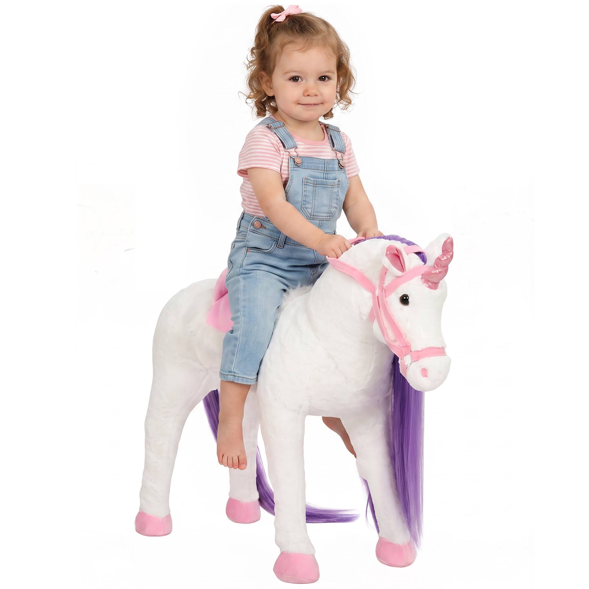 Front. Qaba - on Horse for Kids 2+ Years, Toddler Riding Horse with Neighing - White.