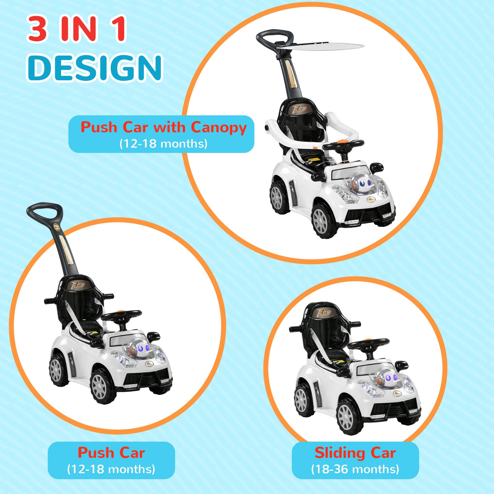 3 IN 1 DESIGN

Push Car with Canopy (12-18 months)

Push Car (12-18 months)

Sliding Car (18-36 months)