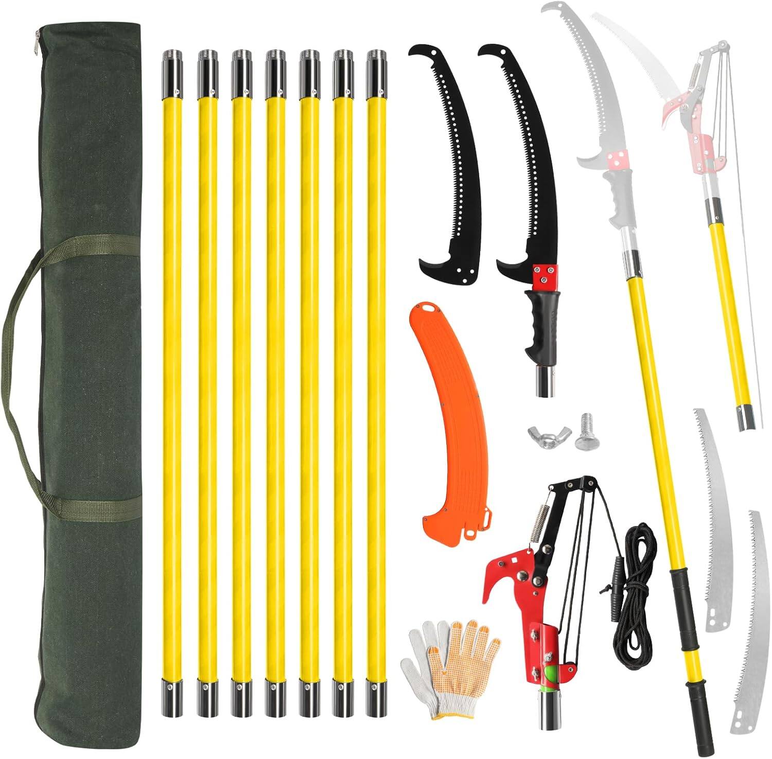 Front. Winado - Manual Pole Saw, 30 Feet Extendable Tree Pruner with Knives and Storage Pocket, Sharp Steel Blade and Scissors.