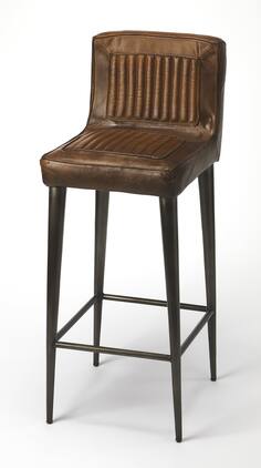 Butler Specialty - Maxwell 32 in. Seat Height Leather and Iron Bar Height Stool with Back - Dark Brown