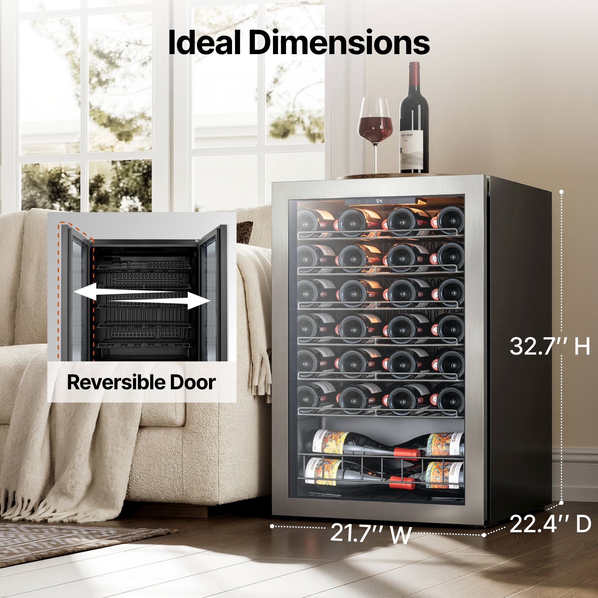 Ideal Dimensions  
5 Reversible Door  
32.7" H  
21.7" W  
22.4" D