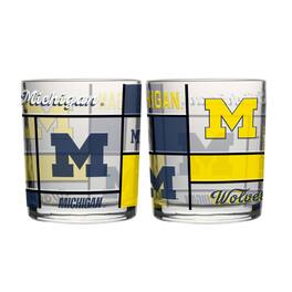 Logo Brands - Michigan Wolverines 12oz. Quilted Stained Two-Pack Rocks Glass Set - Multicolor