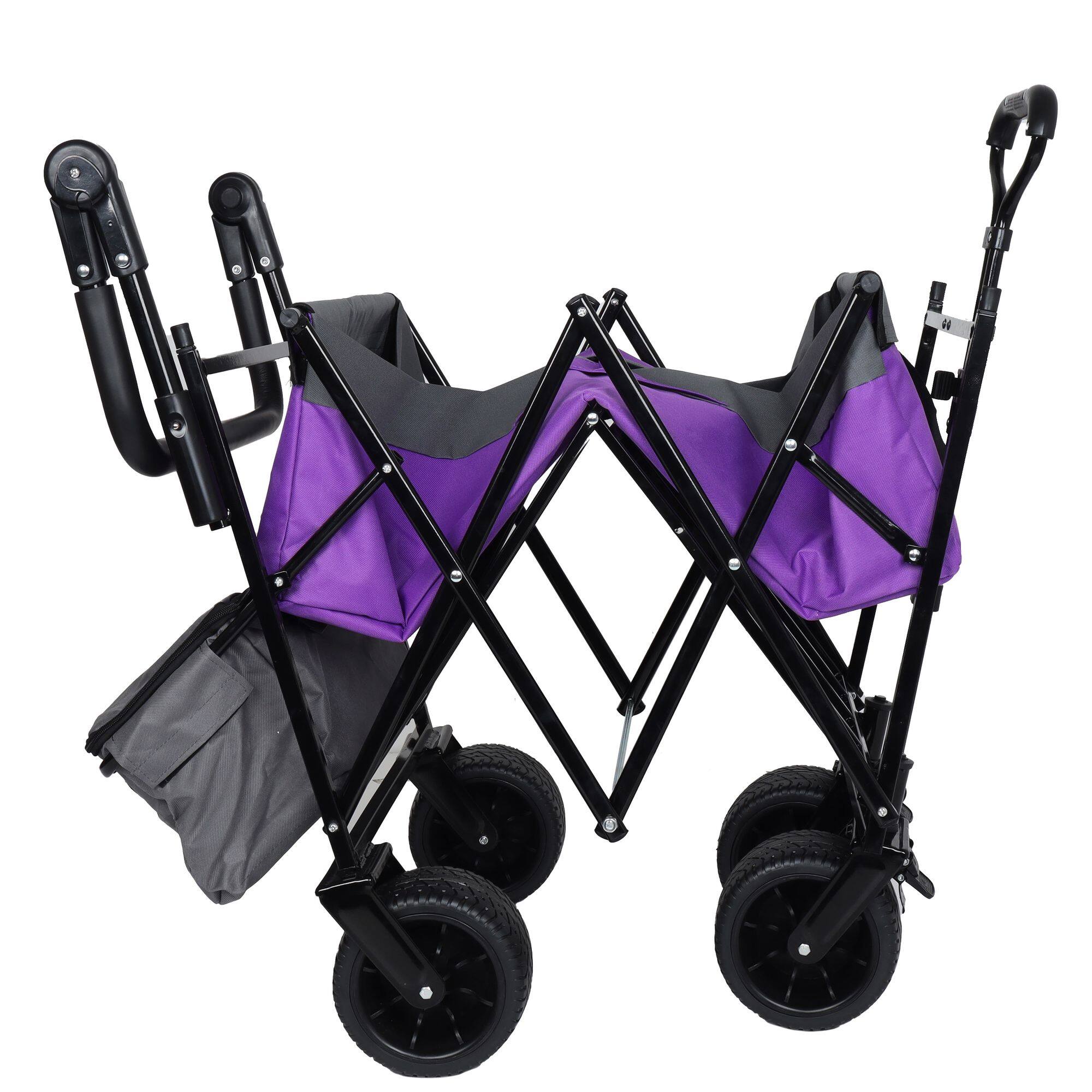 Alt View 6. Loheer - Loheer Collapsible Wagon with Canopy Push Handle Heavy Duty Folding Cart All Terrain Wheels Purple.