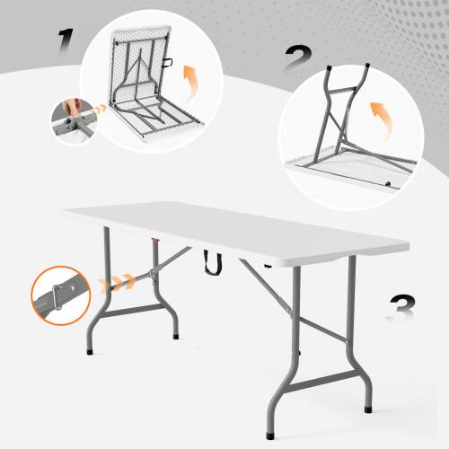 Alt View 4. Winado - Plastic Folding Table 6FT Portable Long Table Rectangular w/ Carrying Handle for Indoor Outdoor Camping Picnic Garden - White.