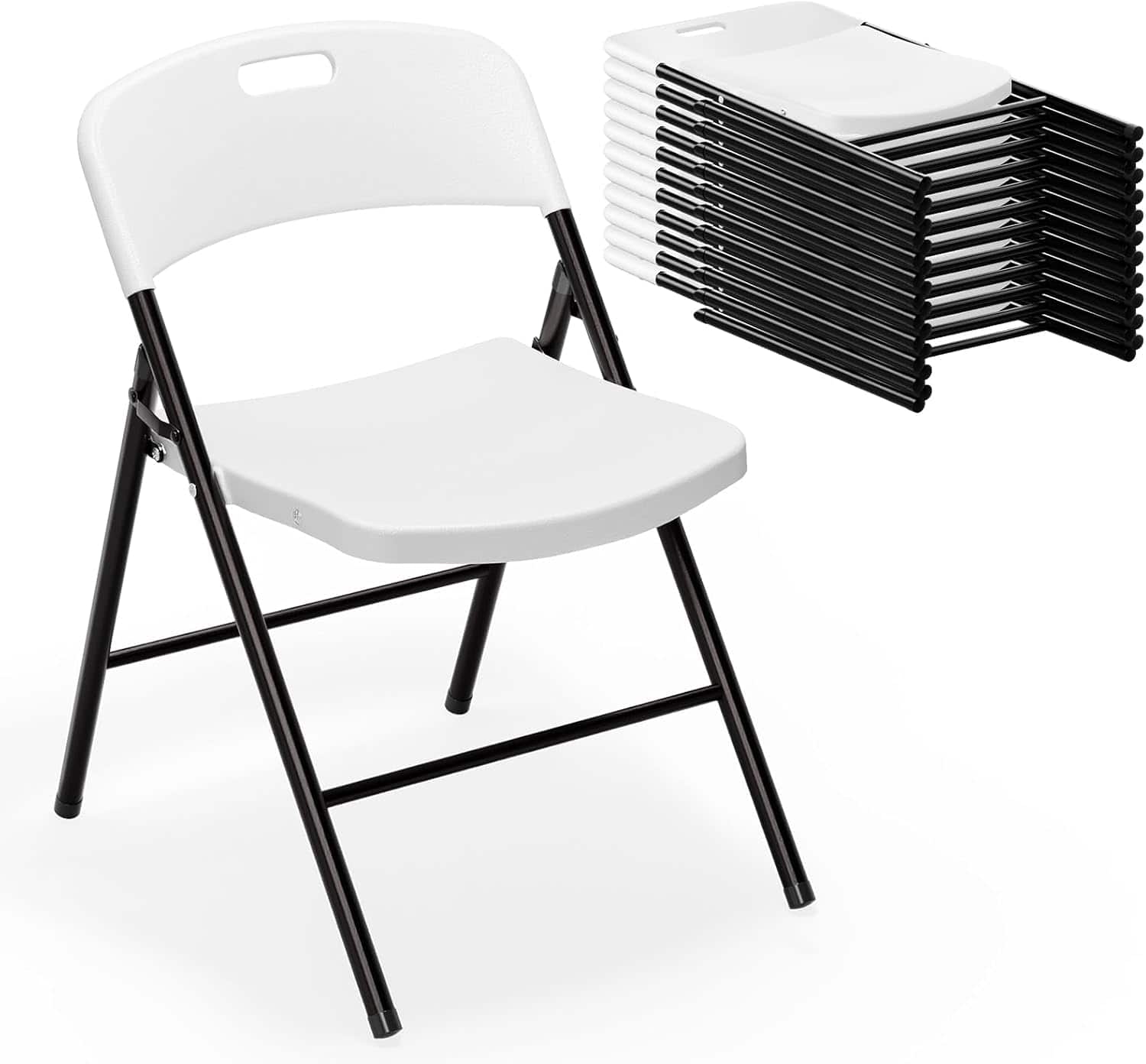 Winado - 12PCS Portable Folding Chairs Plastic Commercial Seating with Steel Frame for Indoor Outdoor Dining Party Wedding School - White