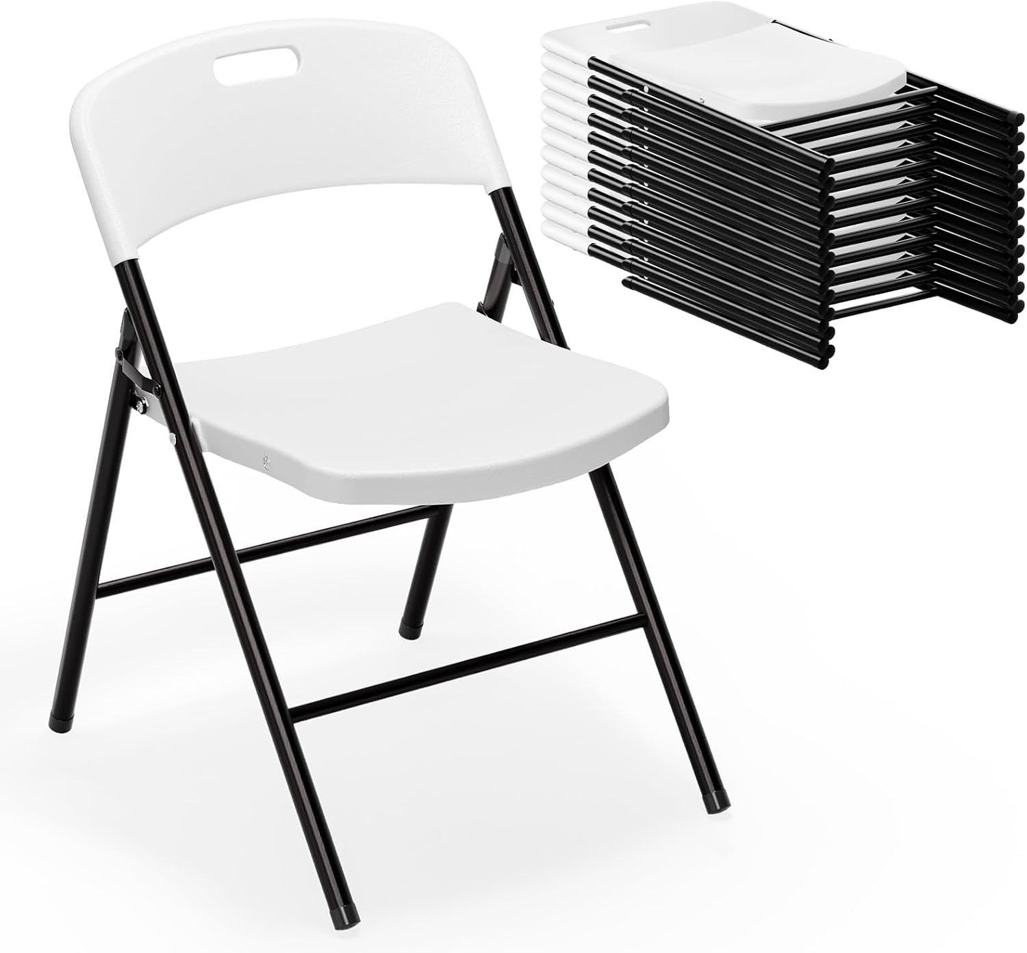 Front. Winado - 12PCS Portable Folding Chairs Plastic Commercial Seating with Steel Frame for Indoor Outdoor Dining Party Wedding School - White.