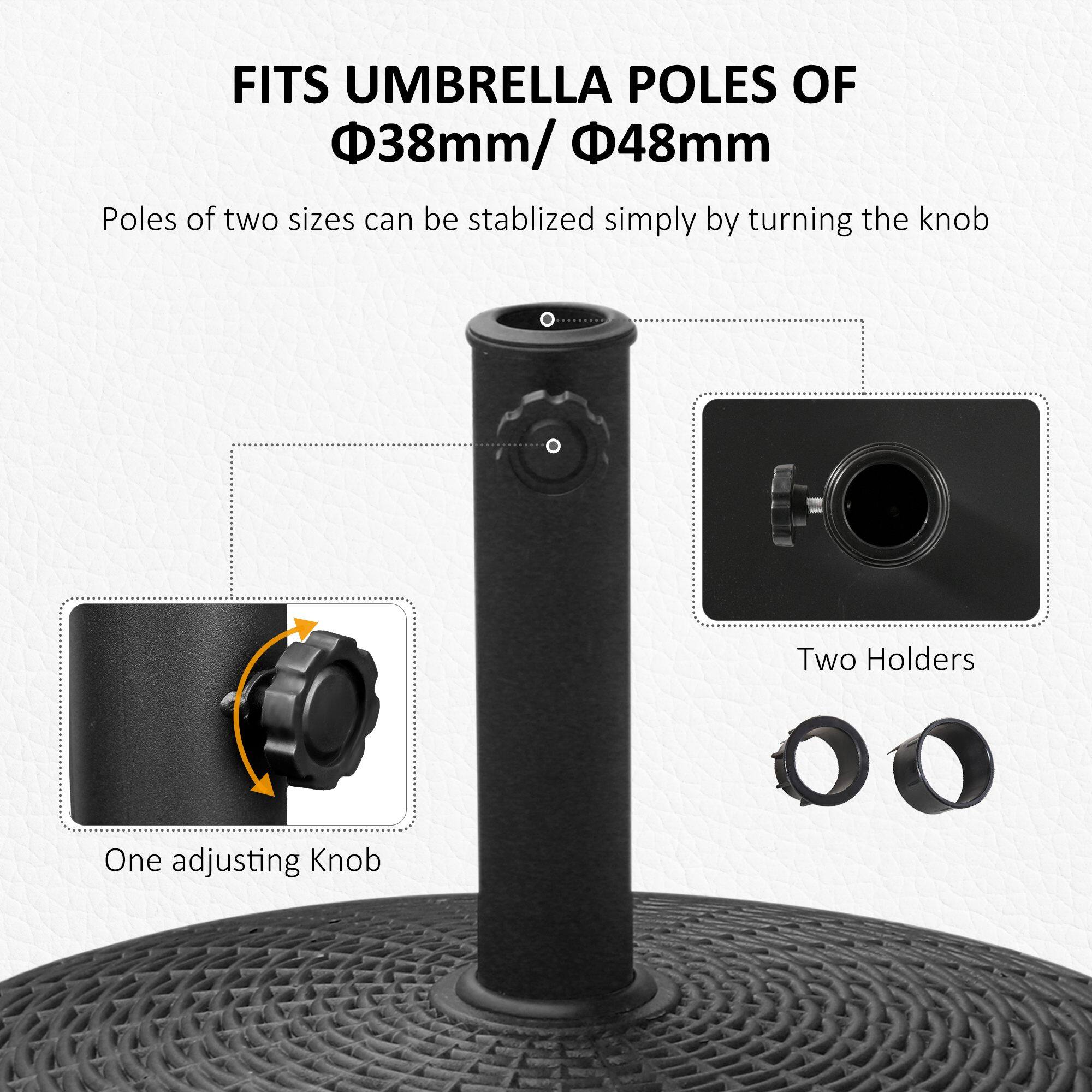 FITS UMBRELLA POLES OF  
Φ38mm/Φ48mm

Poles of two sizes can be stabilized simply by turning the knob

One adjusting Knob

Two Holders