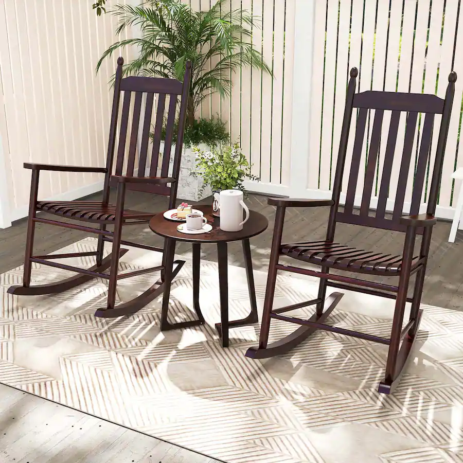Slotted Rocking Chair Costway Outdoor Wooden Rocking Chair with Solid Rocking Base Slatted ...