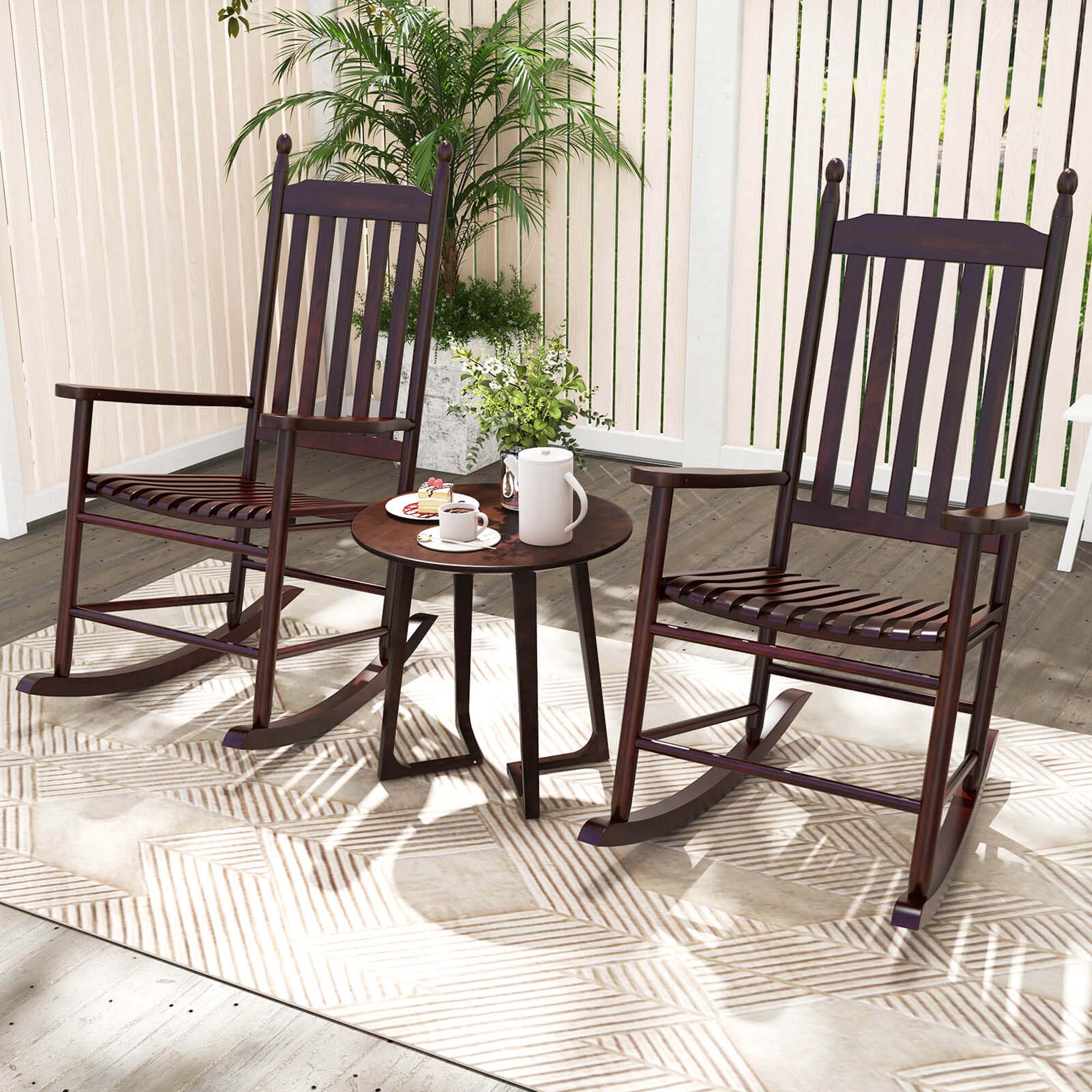 Alt View 1. Costway - Outdoor Wooden Rocking Chair with Solid Rocking Base Slatted Seat & Back Patio - Brown.