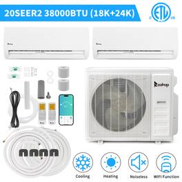 Winado - 38000 BTU Dual 2 Zone AC Ductless Wifi Mini Split Air Conditioner and Heating Pump 18000+ 24000 BTU Full Set- 20 SEER2 - White
