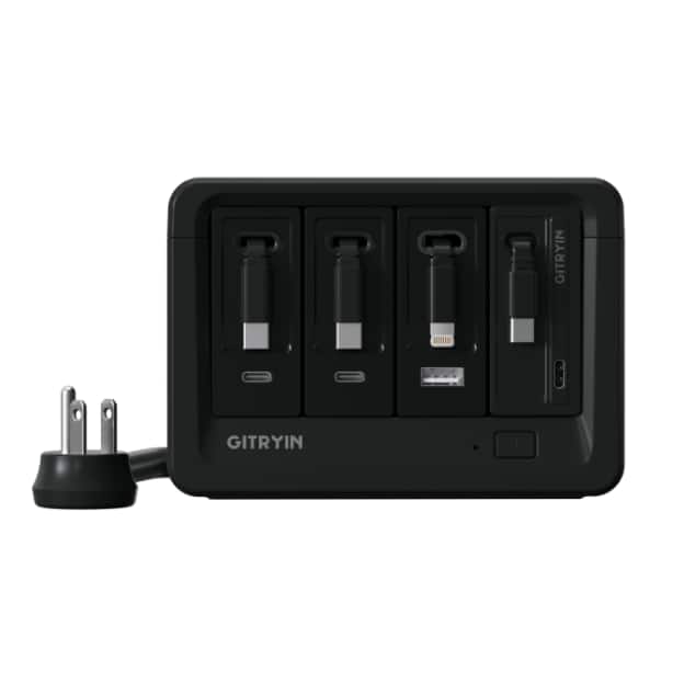Gitryin - 8-Outlet Desktop Charging Station with 4 Retractable PD Chargers - Black
