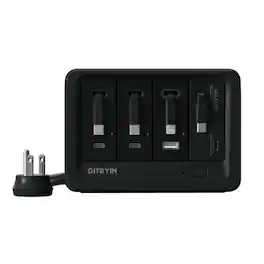 Gitryin - Desktop Charging Station, 65W + 3x 40W PD Chargers, 3 USB-C+ 1 Lightning Retractable Cables, 8 AC Outlets, USB-A Port - Black