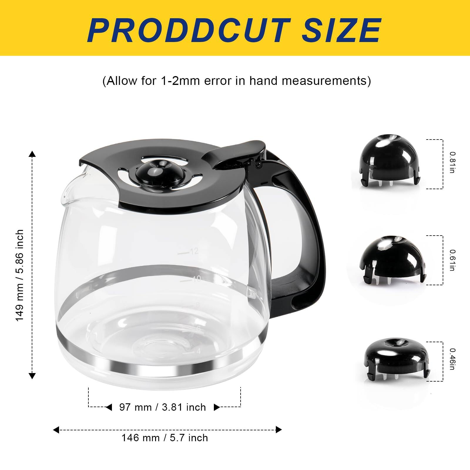 PRODDCUT SIZE  
(Allow for 1-2mm error in hand measurements)  

- Height: 149 mm / 5.86 inch  
- Diameter: 146 mm / 5.7 inch  
- Base: 97 mm / 3.81 inch  

- Lid knob: 0.81 inch  
- Lid knob: 0.61 inch  
- Lid knob: 0.46 inch
