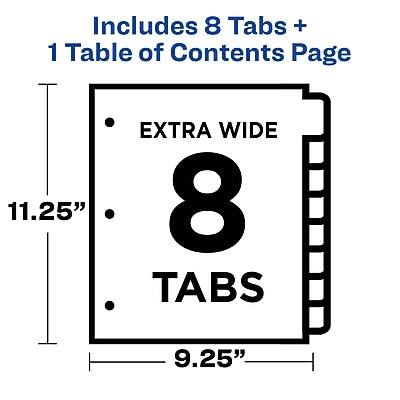 Includes 8 Tabs + 1 Table of Contents Page  
EXTRA WIDE  
8 TABS  
11.25"  
9.25"