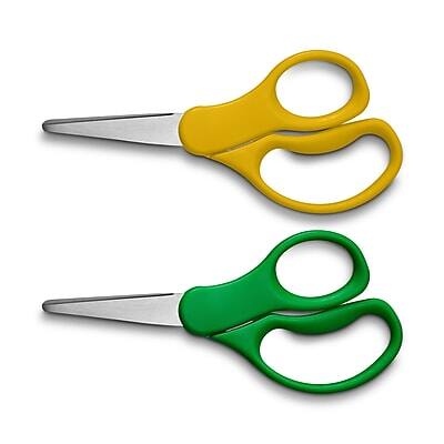 Staples - 5" Kids Pointed Tip Stainless Steel Scissors, Straight Handle, Right & Left Handed, 2/Pack (TR55054) - Yellow/Green