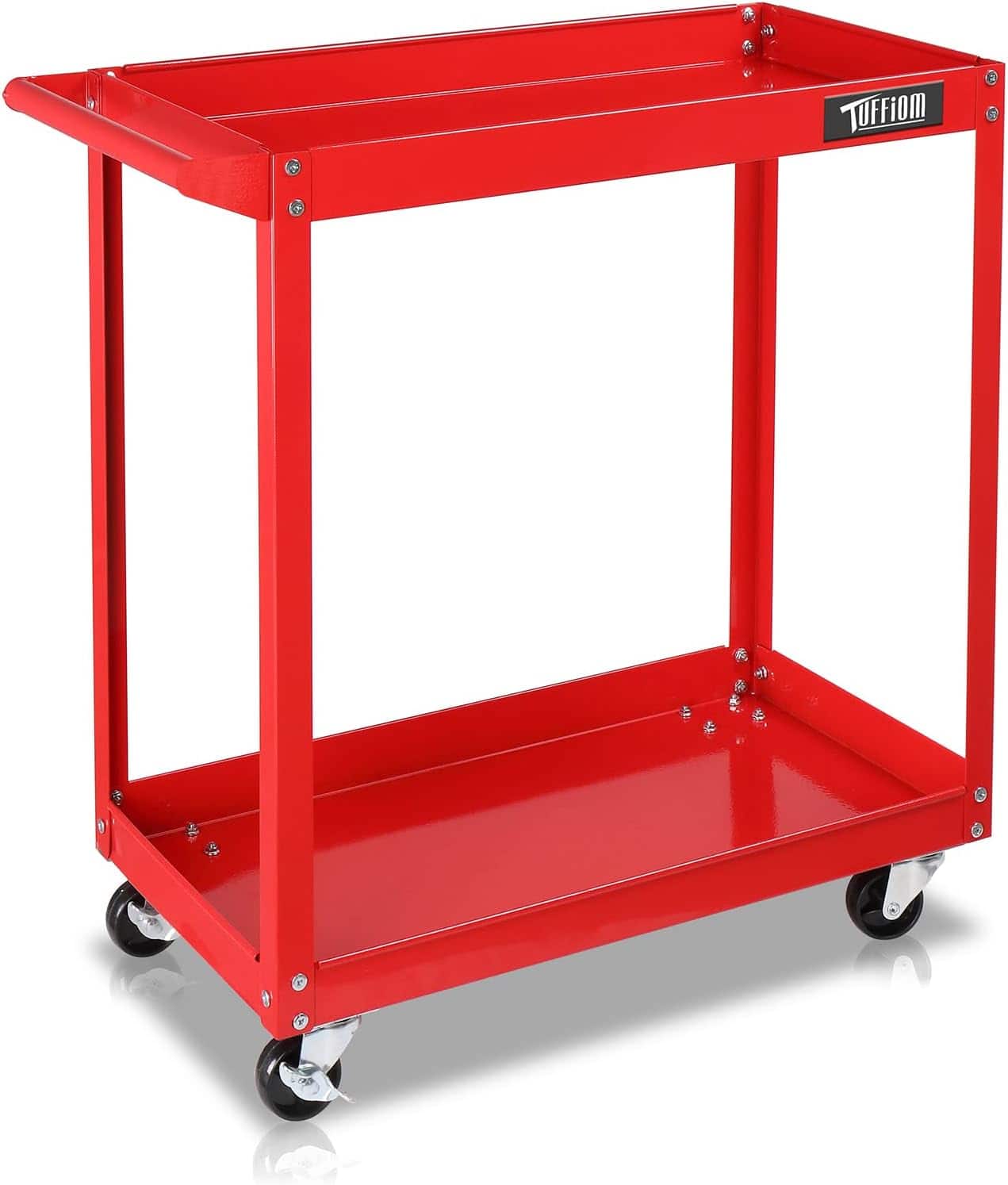 Winado - 2 Shelf Steel Utility Cart 2 Tier Rolling Tool Storage Cart for Mechanic, Garage - Red