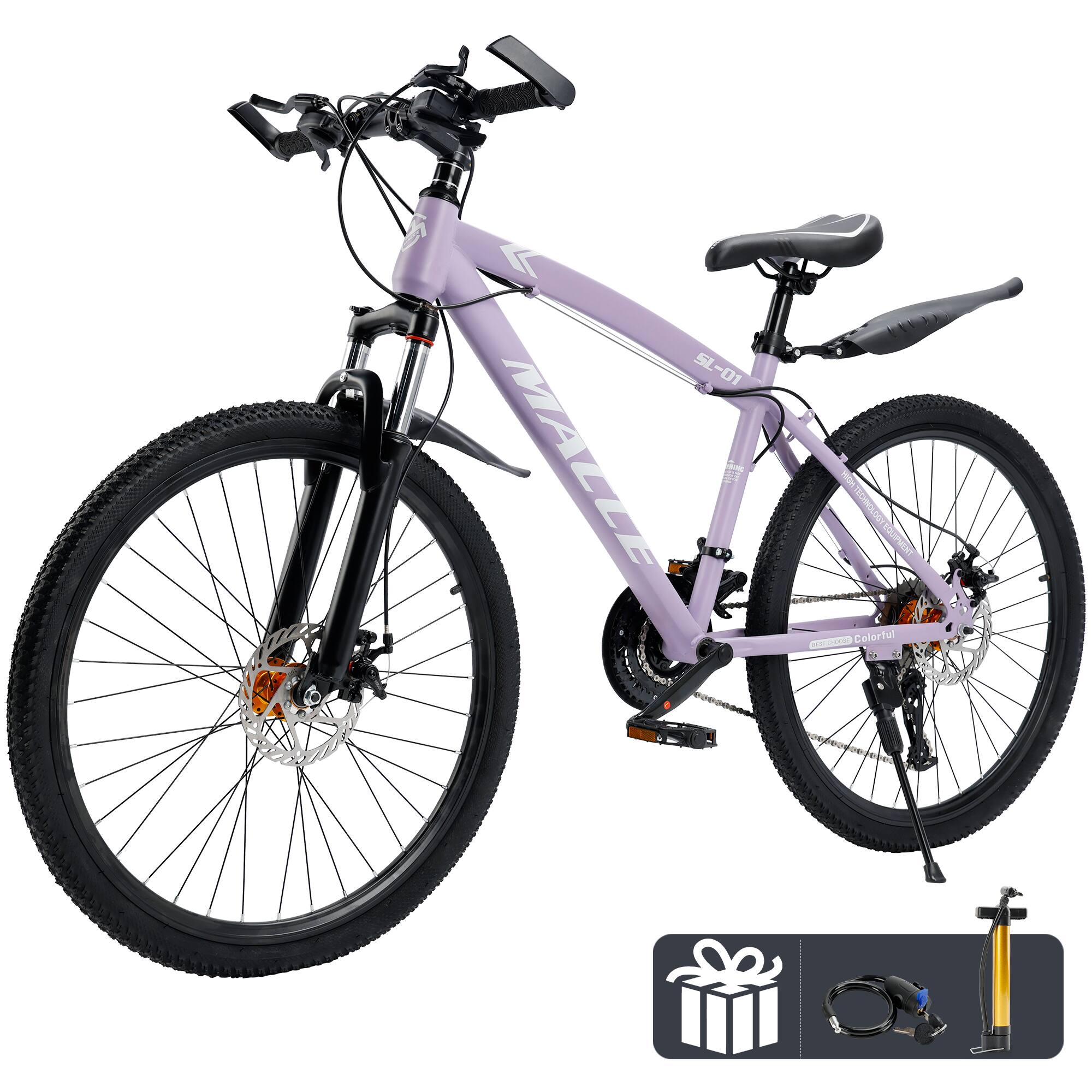 Topteng - 27.5" Mountain Bike for Adult - 27 Speed, Suspension Fork, Comfort Saddle, Dual Disc Brakes,Bicycle for Women/Men - Purple