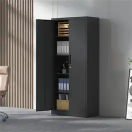 HTUTWOO - 71"H Garage Storage Cabinet –Tool Locking Cabinet with Doors and 4 Shelves, Lockable Tall Cabinets,Storage File Cabinet - White