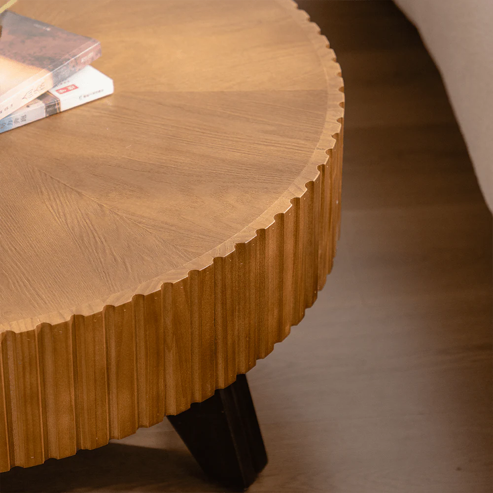 Alt View 2. Trinkets Crazed - Solid Round Coffee Table, Pedestal Design With Rustic Wood Grain | Space-Saving Accent Table - Natural.