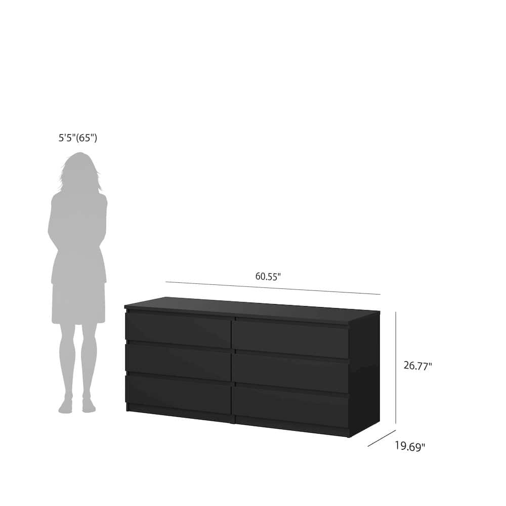 Tvilum Scottsdale 6 Drawer Double Dresser Matte Black 70296gm