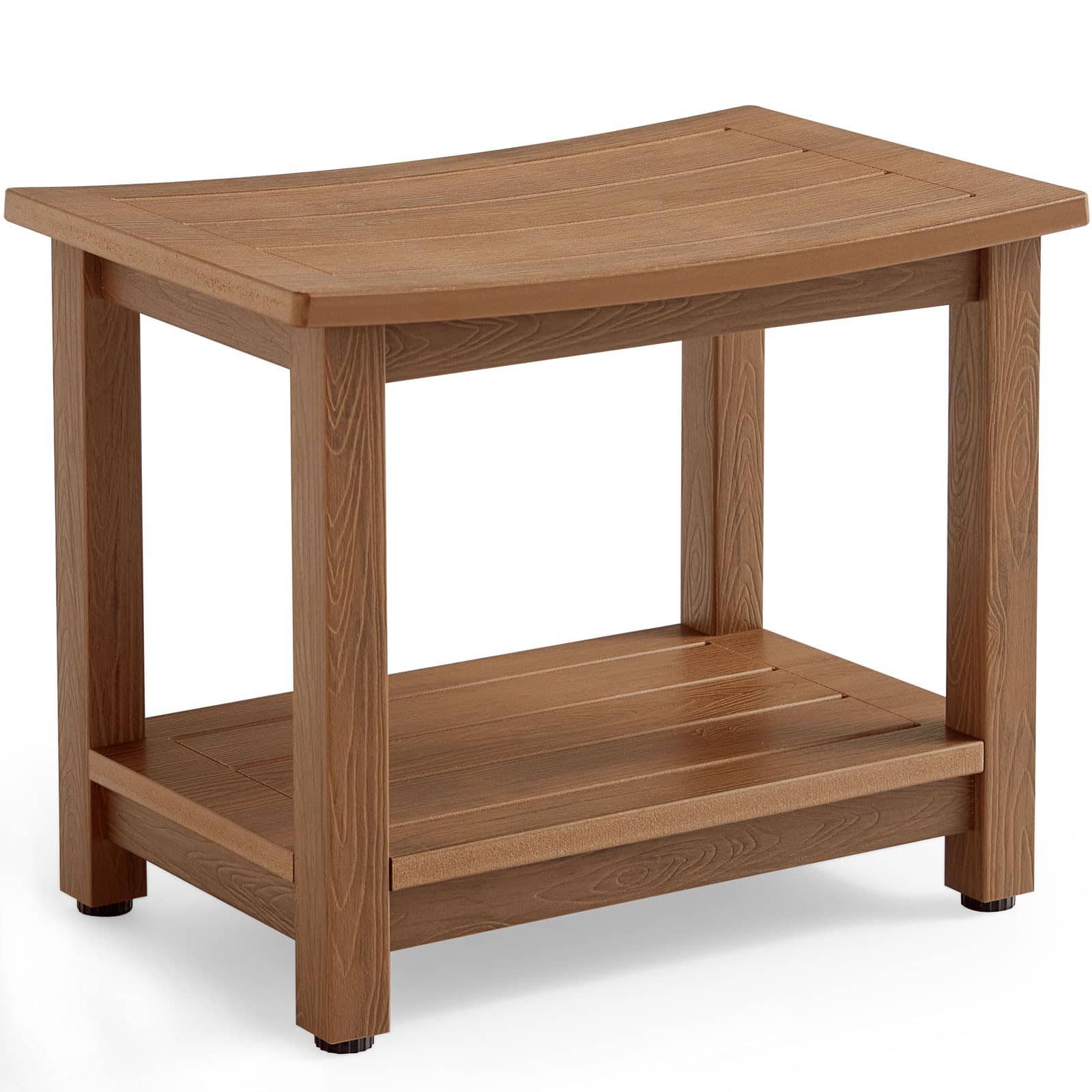 JETRANSPORT - Hdps Shower Bench Seat Poly Lumber Bathroom Stool For Inside Waterproof Foot Rest Shaving With Adjustable - Brown L (21.3*14*17.3'')