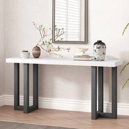TinyHomie - Geometric Design Console Table with Solid Pine Legs Suitable for Entryway Hallway Living Room Bedroom - Gray and White