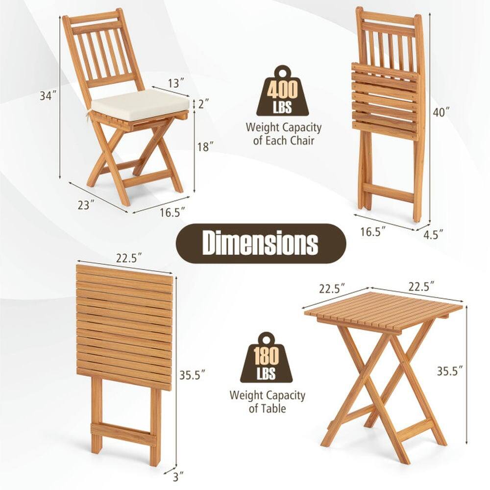 - 34" x 13" x 2" x 18" x 23" x 16.5" - Weight Capacity of Each Chair: 400 LBS
- 40" x 16.5" x 4.5" - Dimensions
- 22.5" x 35.5" x 3" - Weight Capacity of Table: 180 LBS