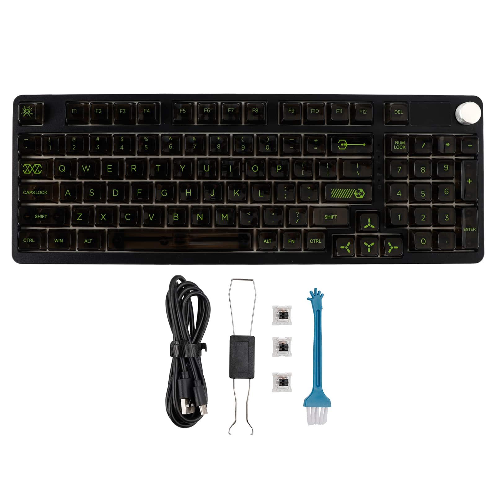 Topteng - 98-Key Tri-Mode Mechanical Keyboard with Display Knob - Hot-Swappable RGB Backlit, 6000mAh Battery, for PC/Mac - Black