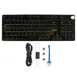 Topteng - 98-Key Tri-Mode Mechanical Keyboard with Display Knob - Hot-Swappable RGB Backlit, 6000mAh Battery, for PC/Mac - Black