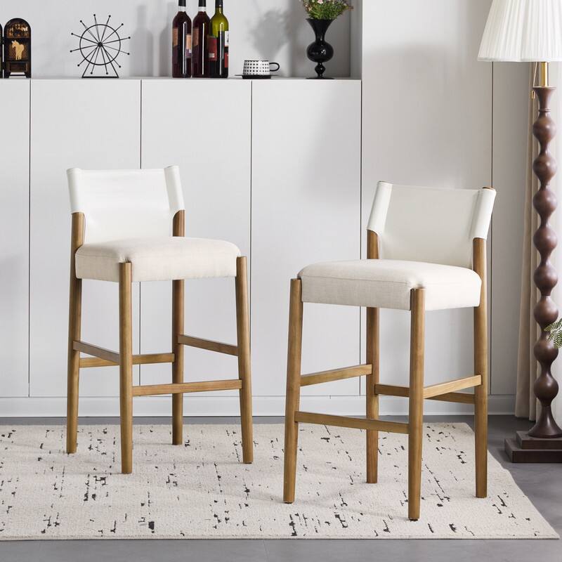 Alt View 1. HTUTWOO - Counter Height Bar Stools Set of 2, Modern Solid Wood Barstools with Upholstered Cushions,for Kitchen Island & Home Bar - White.