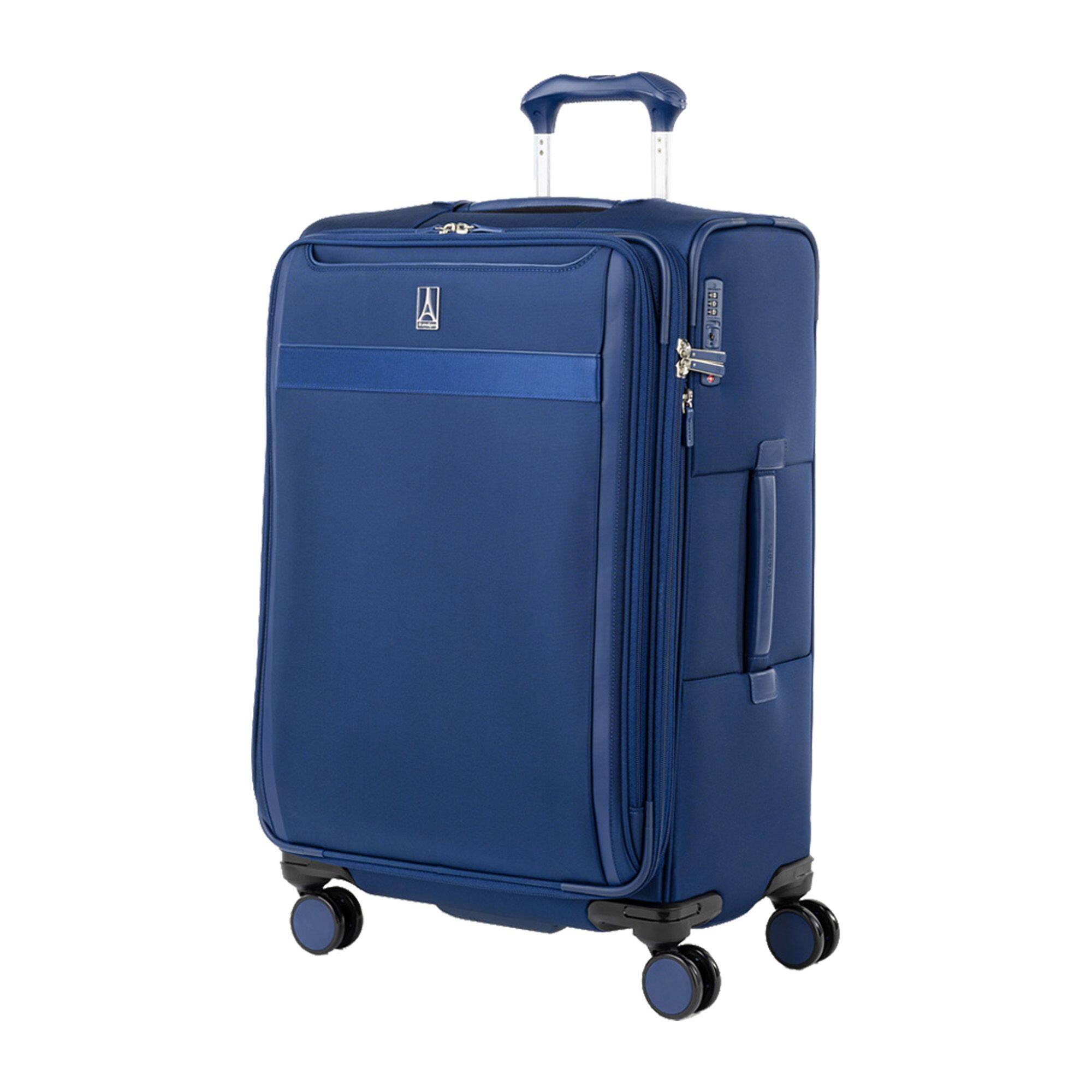 Angle. Travelpro - Travelpro Versapack + Lightweight Softside Expandable 25" Checked Spinner - Estate Blue.