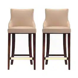 Manhattan Comfort - Shubert Modern Wood Upholstered Barstool - Set of 2 - Tan