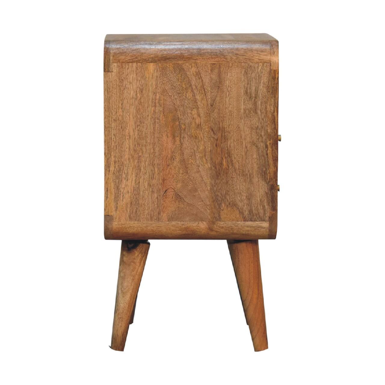 Alt View 4. Artisan Furniture - Artisan Furniture Solid Wood Mini Lille Curved Nightstand, 2 Drawers, 1 Open-slot, Nordic legs, Light Brown - Oak.