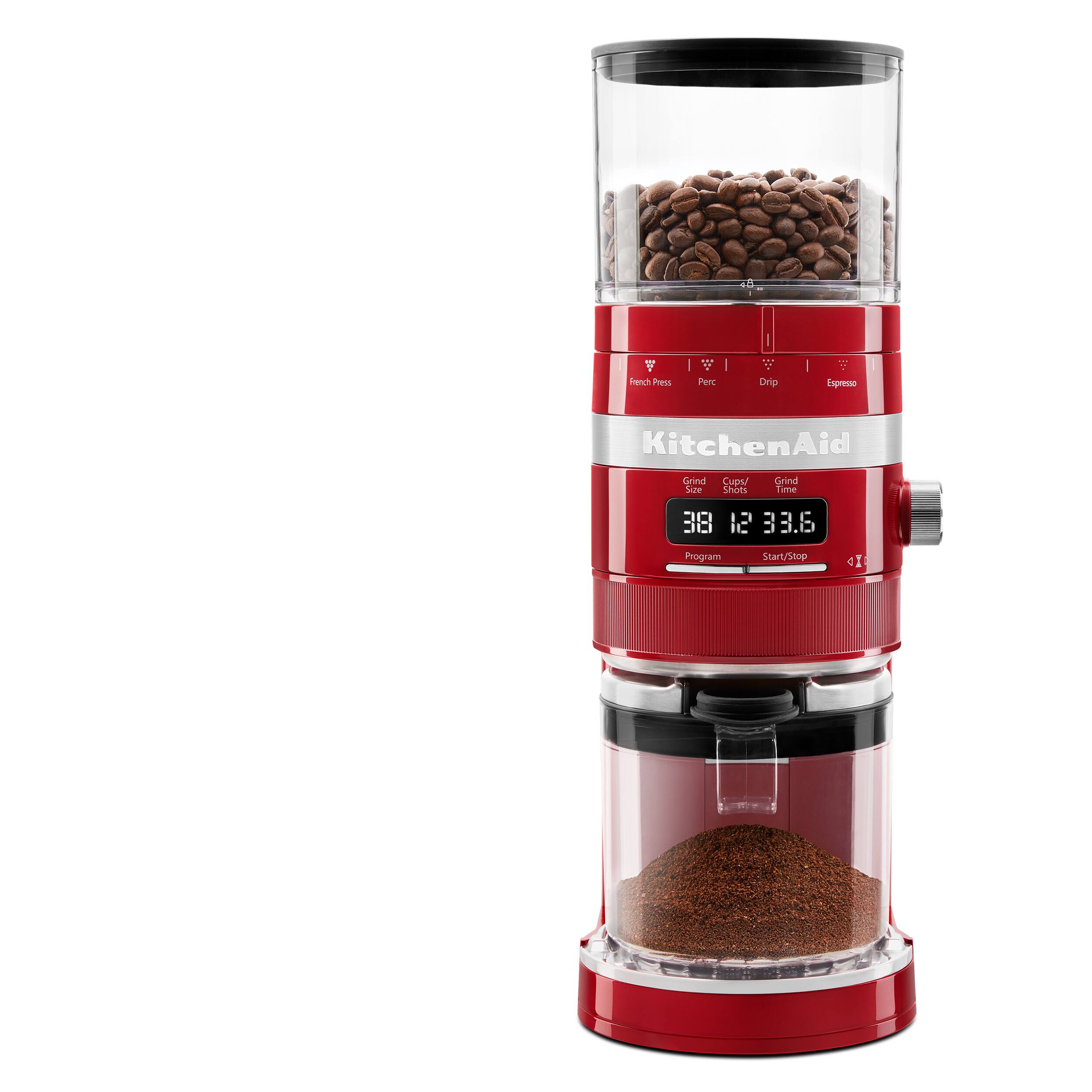 Angle. KitchenAid - Burr Coffee Grinder - Empire Red.