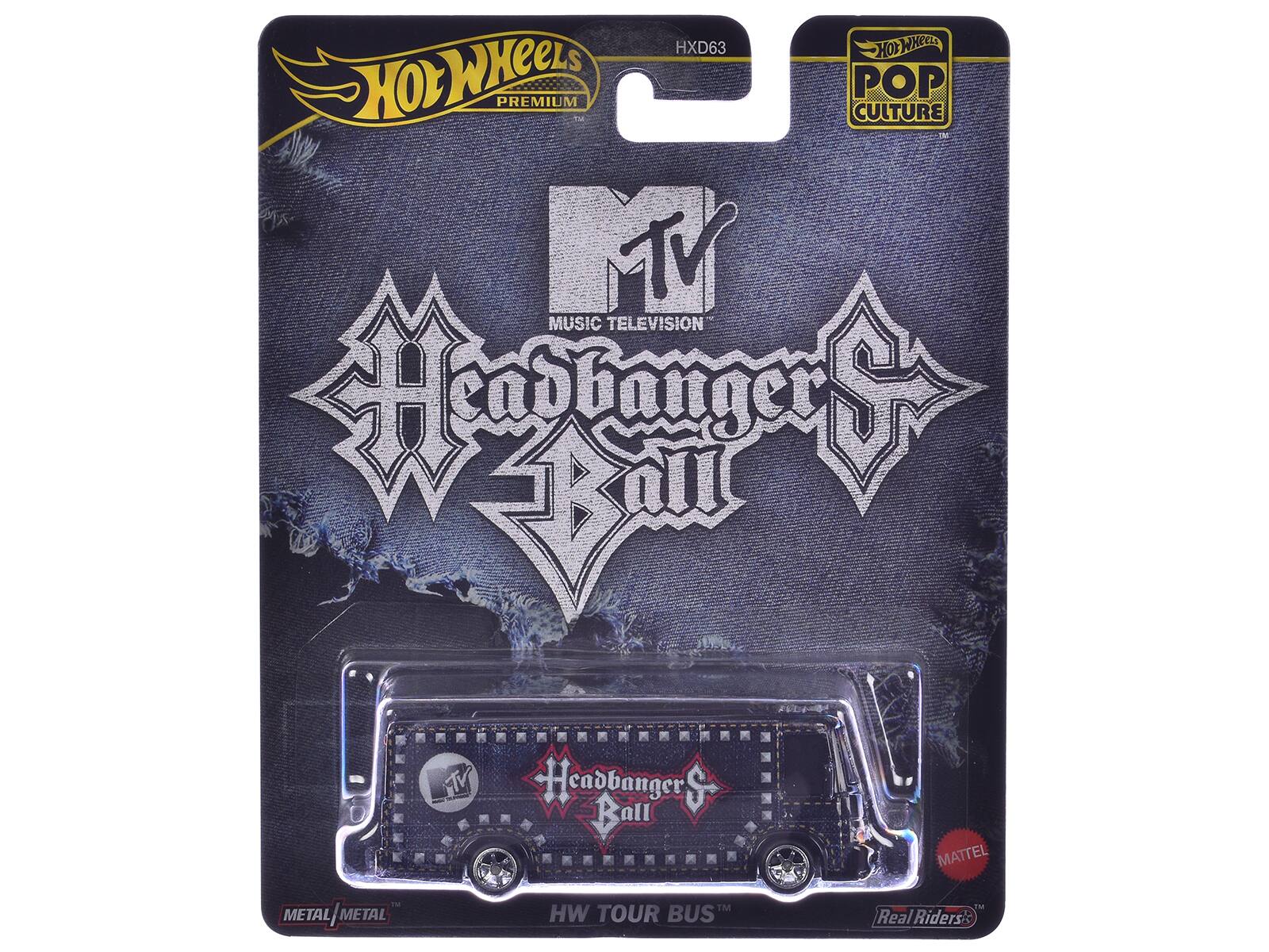 Hot Wheels Premium HXD63 Pop Culture  
MTV Music Television  
Headbanger Ball  
Metal/Metal  
HW Tour Bus  
Mattel  
Real Riders