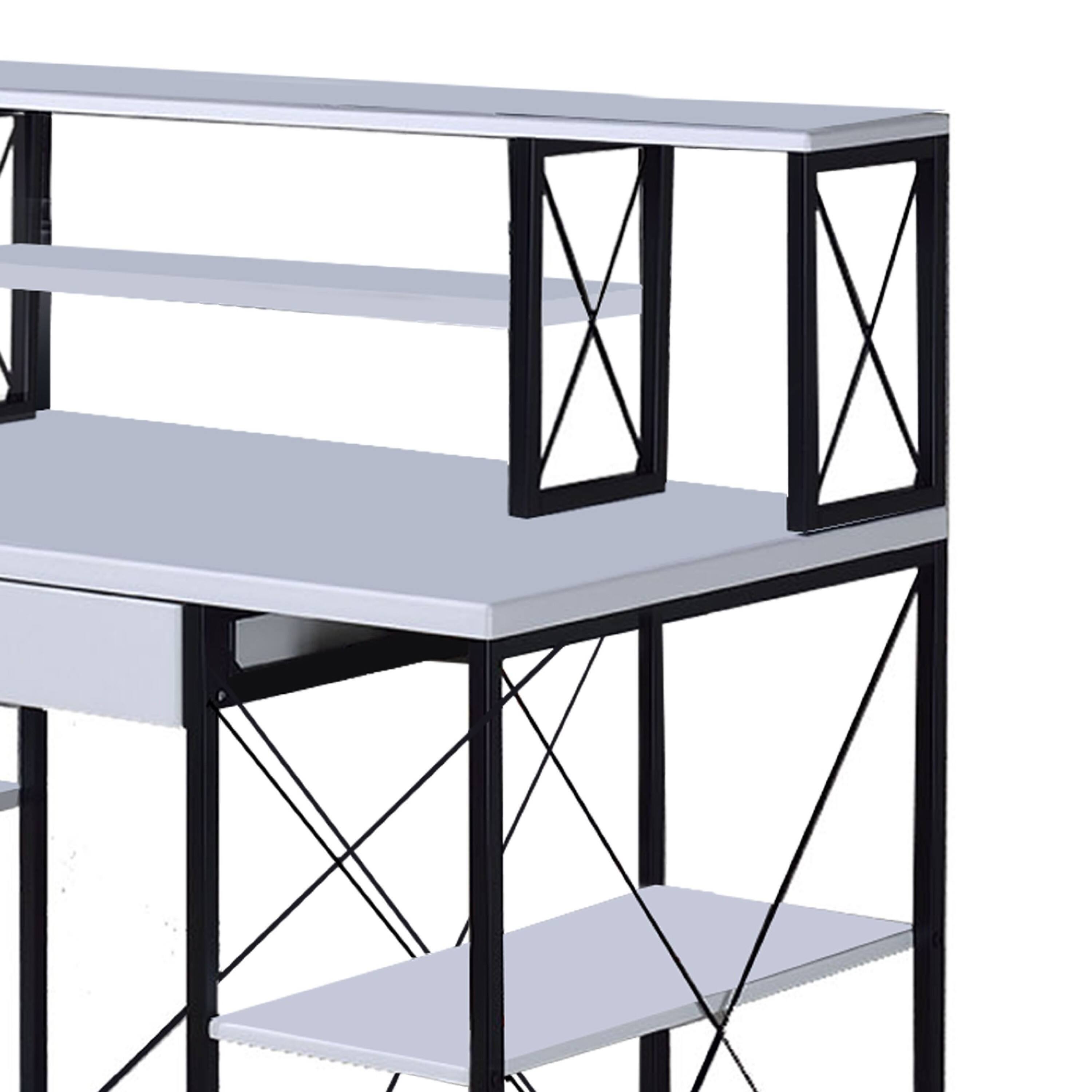Angle. Manhattan Lane - Industrial Style Desk with 4 Open Selves and Bookcase Hutch, White - White.