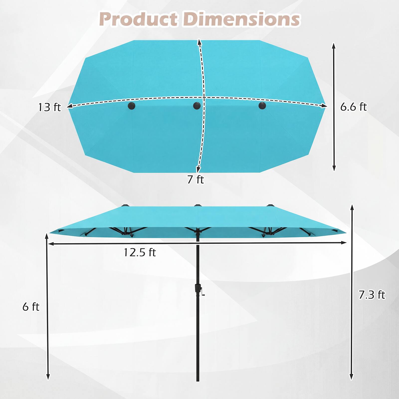 Product Dimensions

- 13 ft
- 6.6 ft
- 7 ft
- 12.5 ft
- 6 ft
- 7.3 ft