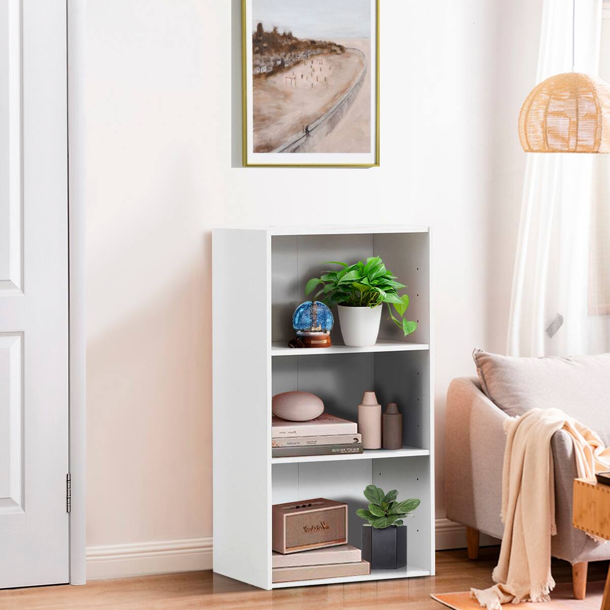 Alt View 12. Costway - 3 Tier Open Shelf Bookcase Multi-functional Storage Display Cabinet Furni White - White.