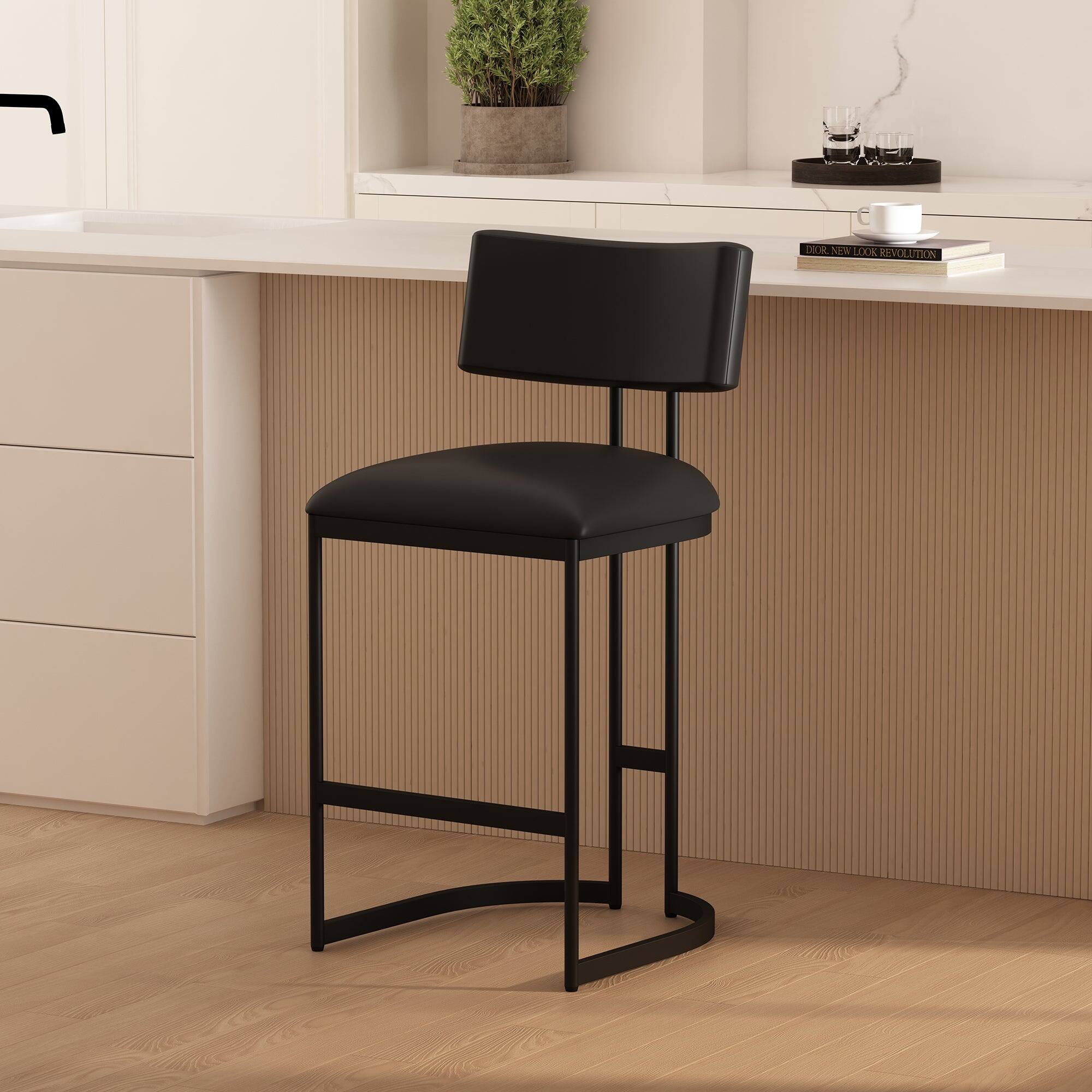 Manhattan Comfort Juno Contemporary Modern Metal Vegan Leather Counter ...