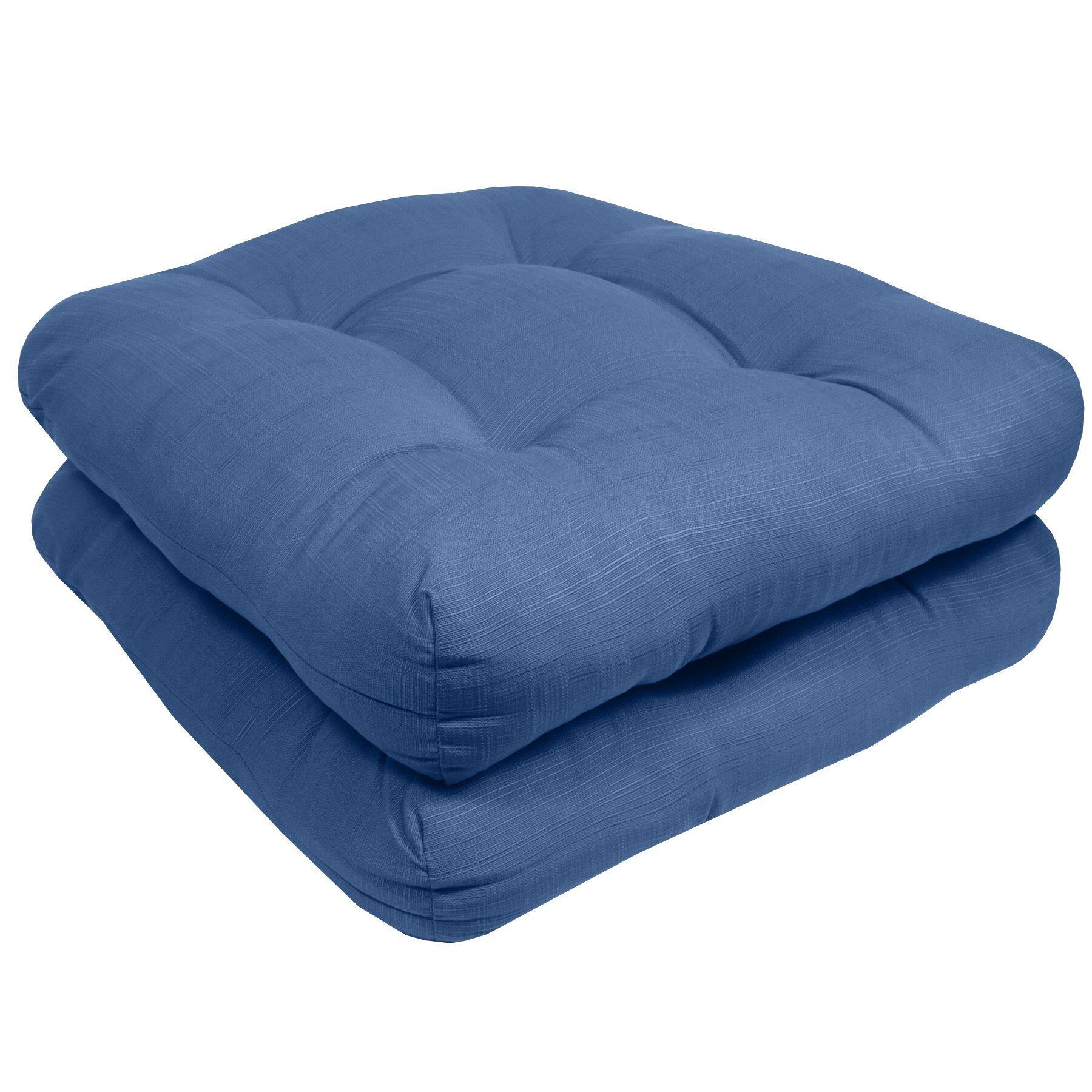 Angle. Sweet Home Collection - Patio Cushions Indoor/Outdoor Chair Pads Tufted 19" x 19", 2-Pack - Blue.